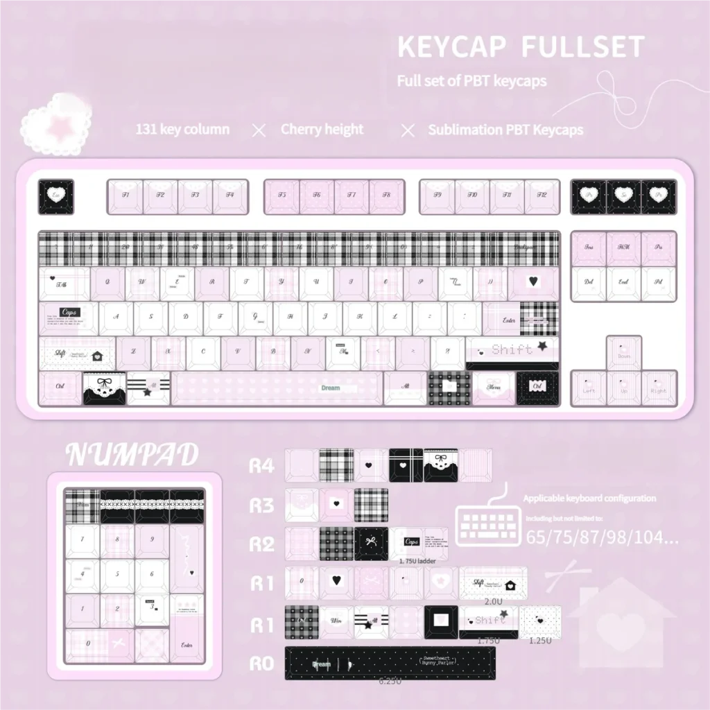 Dreamscape keycap set showcasing various key sizes and modifier keys for compatibility