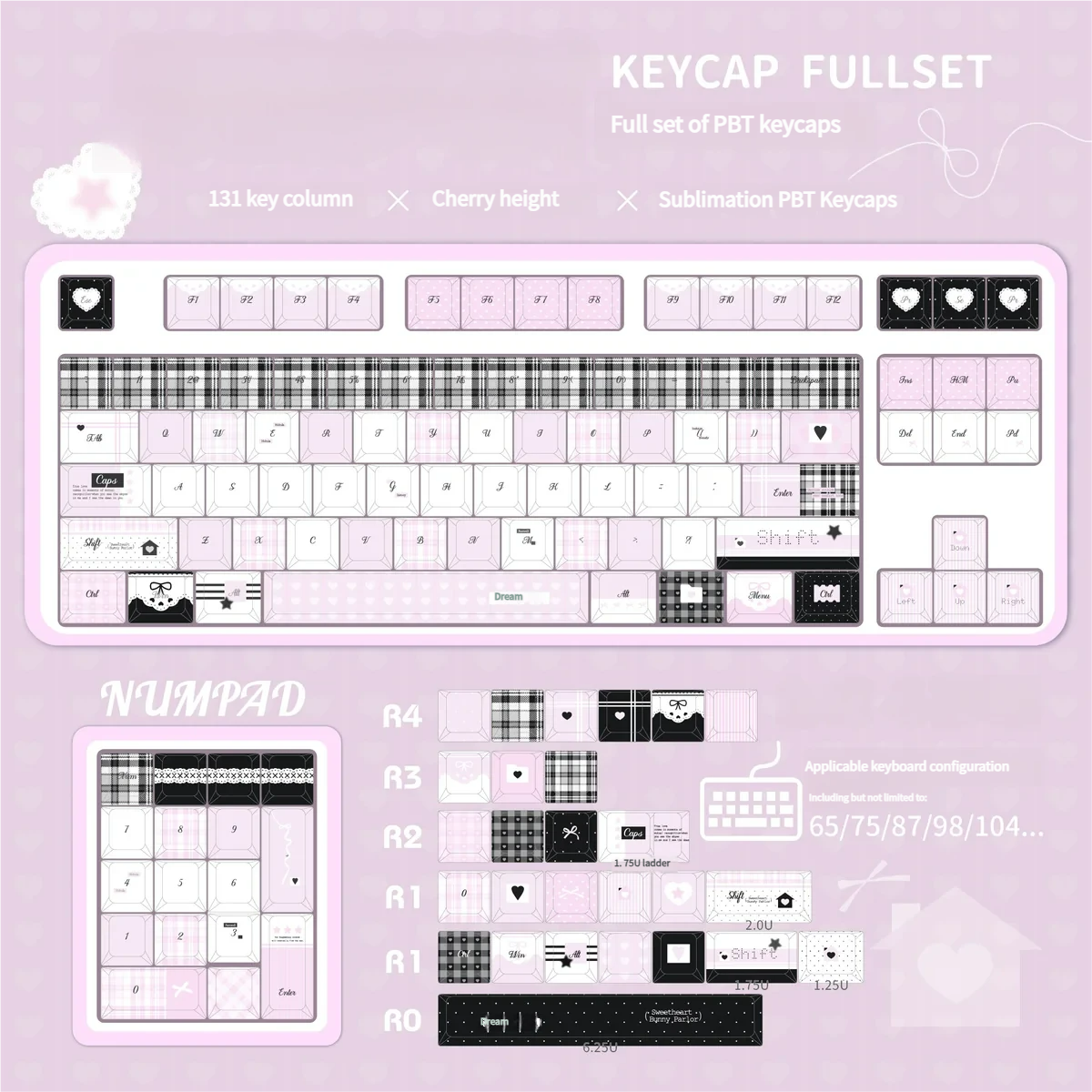 Dreamscape keycap set showcasing various key sizes and modifier keys for compatibility