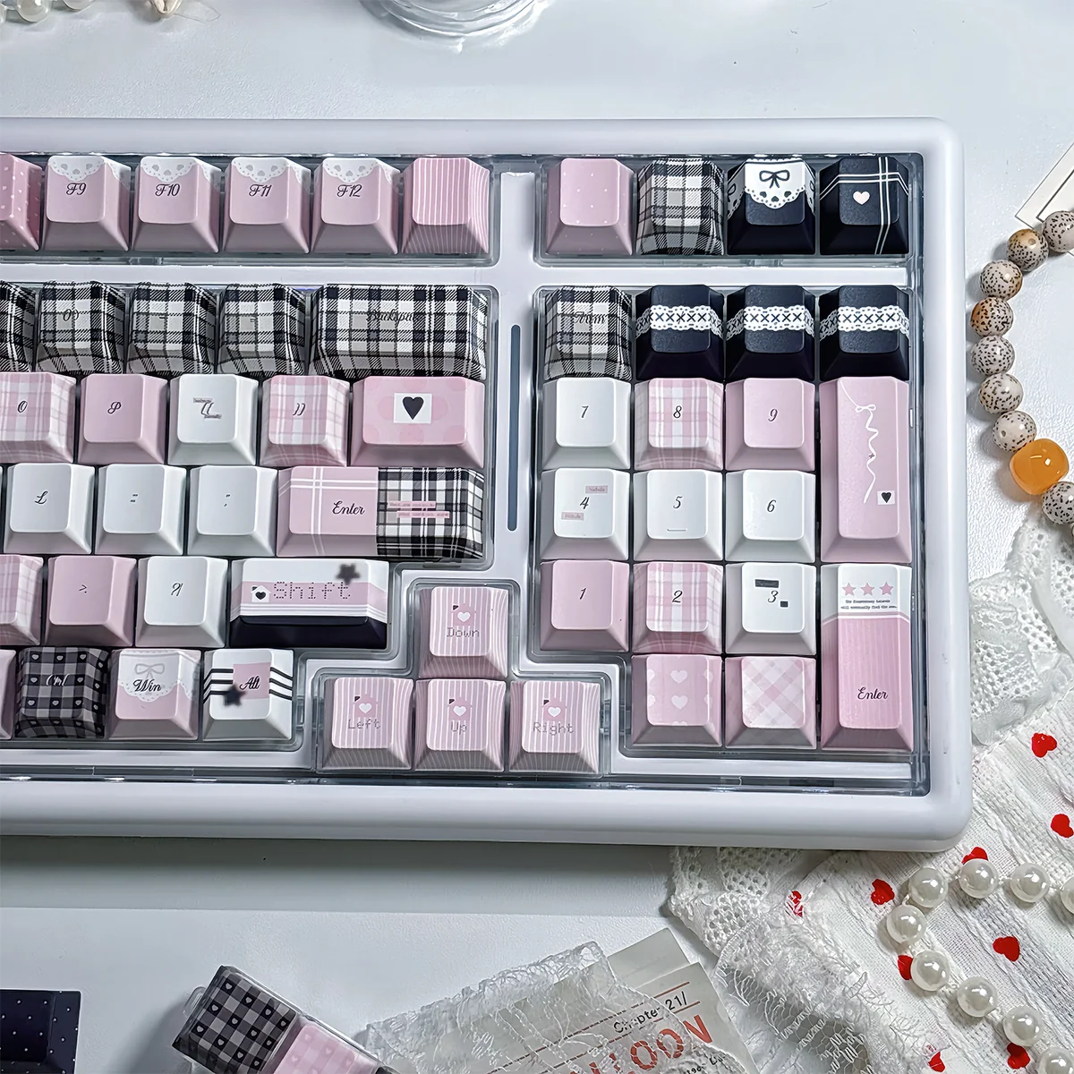 Texture detail of PBT plastic on Dreamscape keycaps with soft color transitions