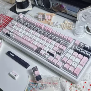 Dreamscape PBT Keycap Set with ethereal pastel gradients on a mechanical keyboard