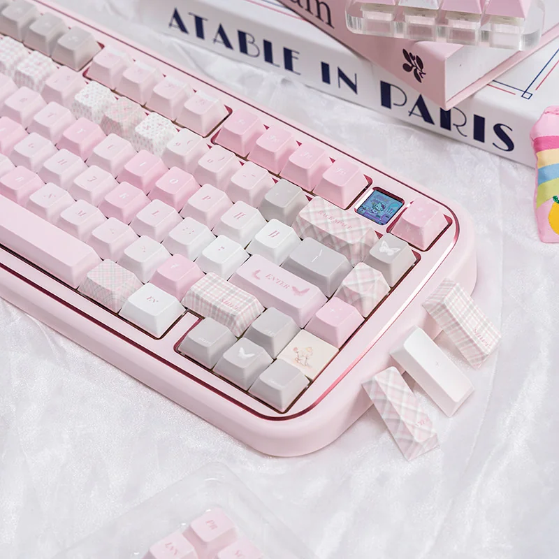 Dreamy Utopia Keycap Set with Pink Desk Mat