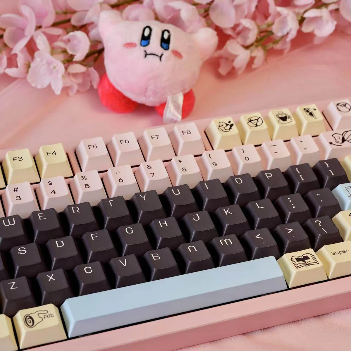 Close-up of DuCato keycaps showcasing five-sided dye-sublimation and PBT texture