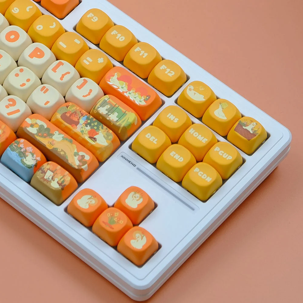 Side profile of Duck & Flower MOA Whimsical Duck & Flower MOA PBT showing keycap set shape and fit
