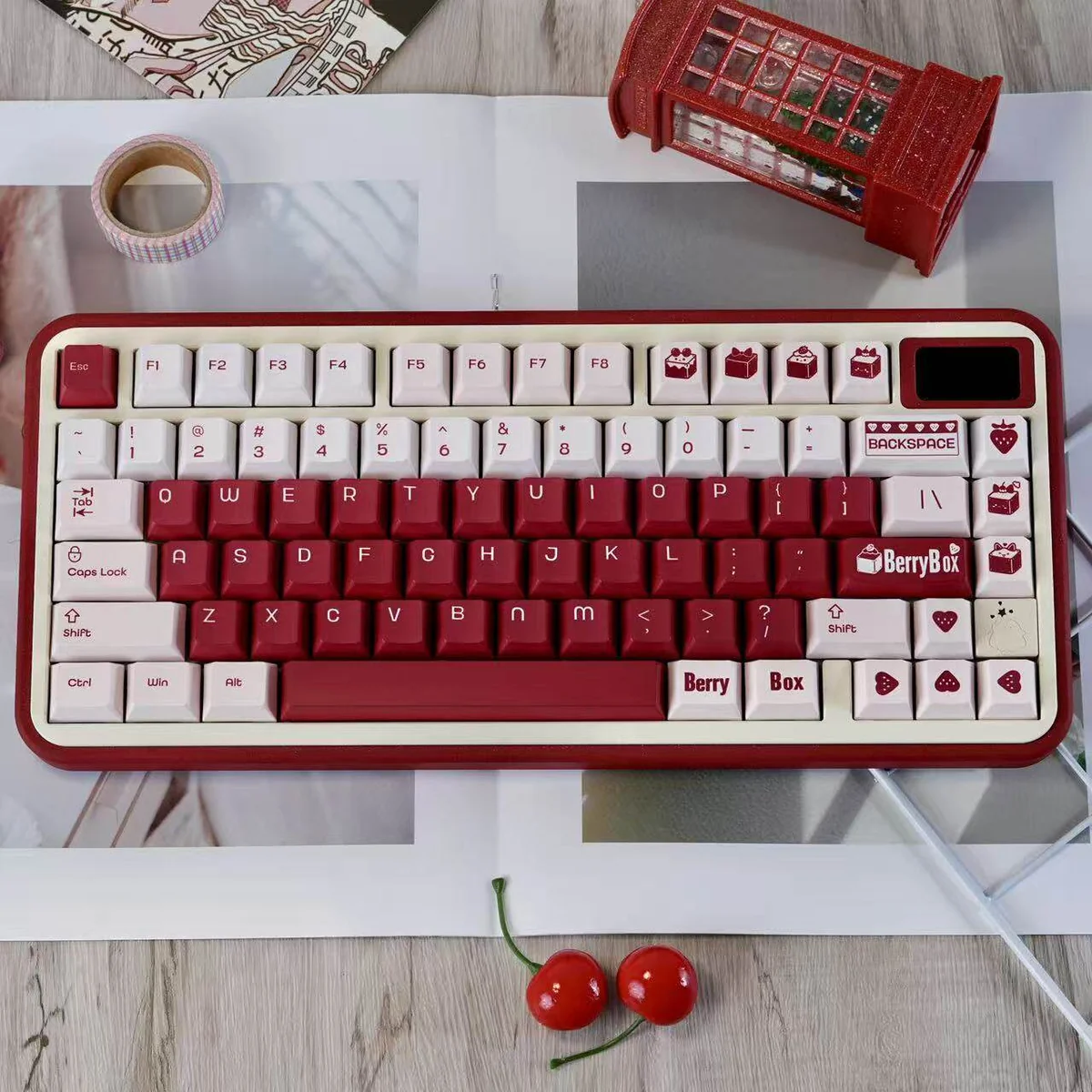 Detailed shot of dye-sublimation legends on a berry keycap
