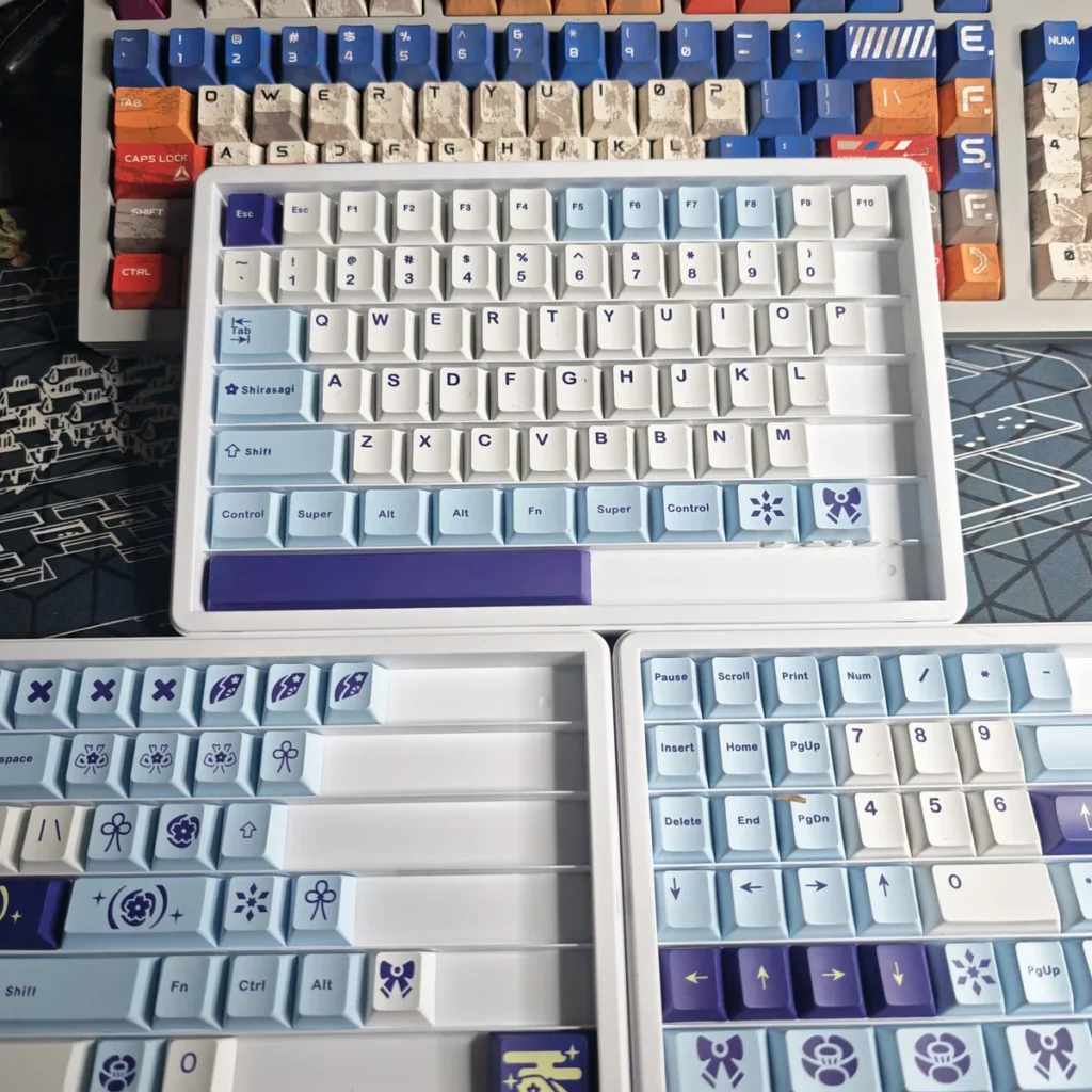 Angle view of Egret Cherry Keycap Set Elegant Egret design showing color layering and layout presence