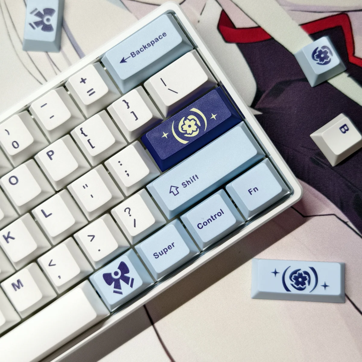 Detailed texture view of Egret Cherry Keycap Set Elegant Egret design design and material