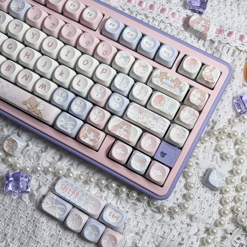 Ergonomic MOA profile keycaps with angel bear design