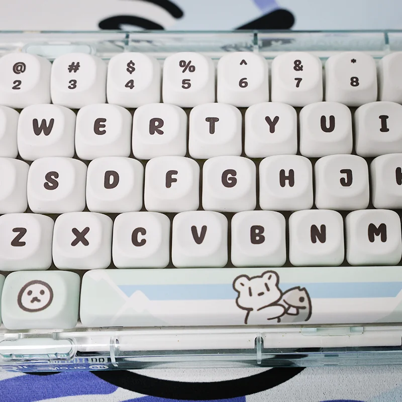 Full desk setup featuring the Glacier Bear Keycap Set, enhancing a clean and serene workspace aesthetic.