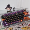 Full Halloween MOA Profile PBT Dye-sub Keycap Set on a dark mechanical keyboard, showcasing vibrant pumpkin, ghost, and bat motifs.