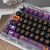 Close-up view of Halloween themed PBT keycaps, highlighting dye-sublimated legends and MOA profile.
