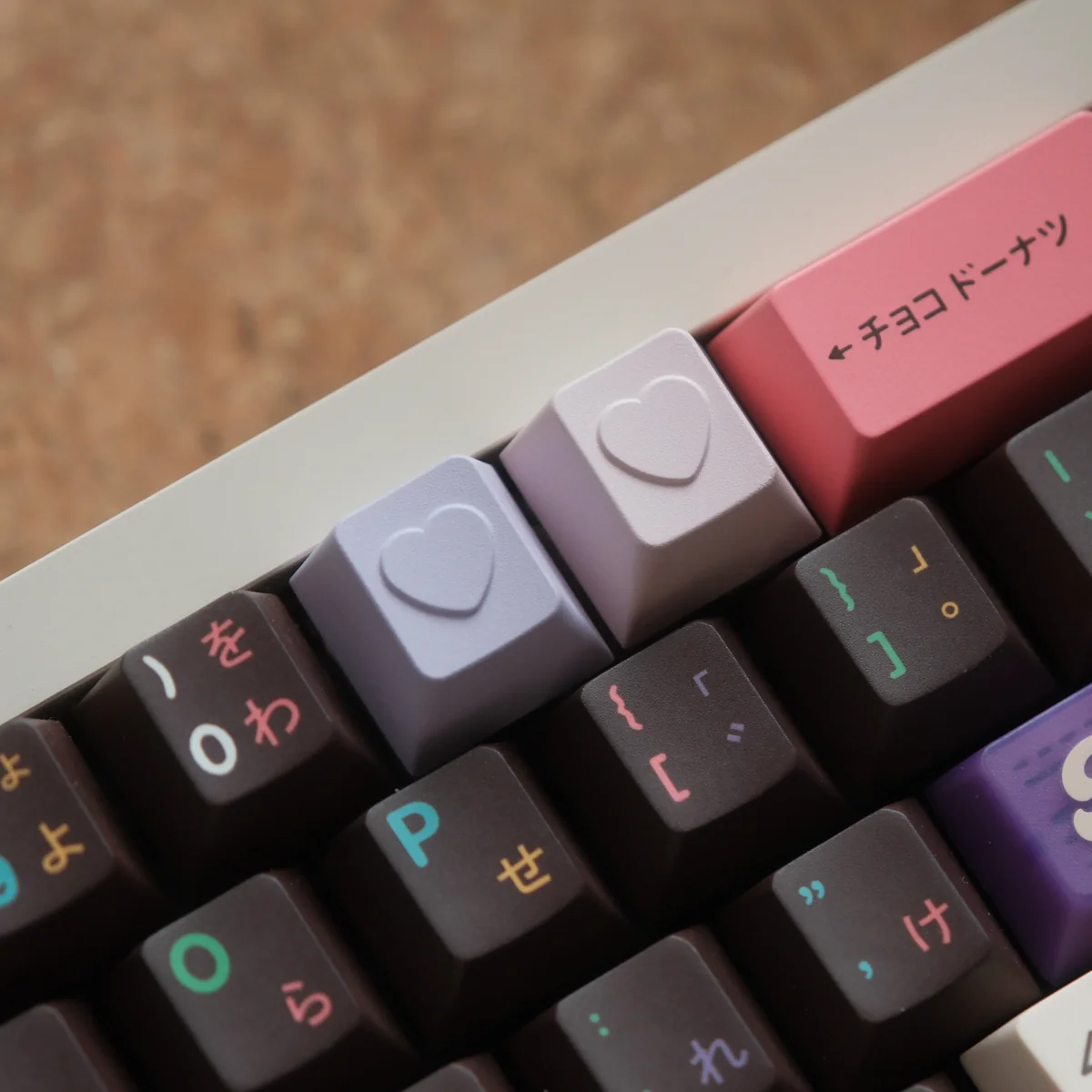 Lavender Purple Heart Keycap from an overhead view