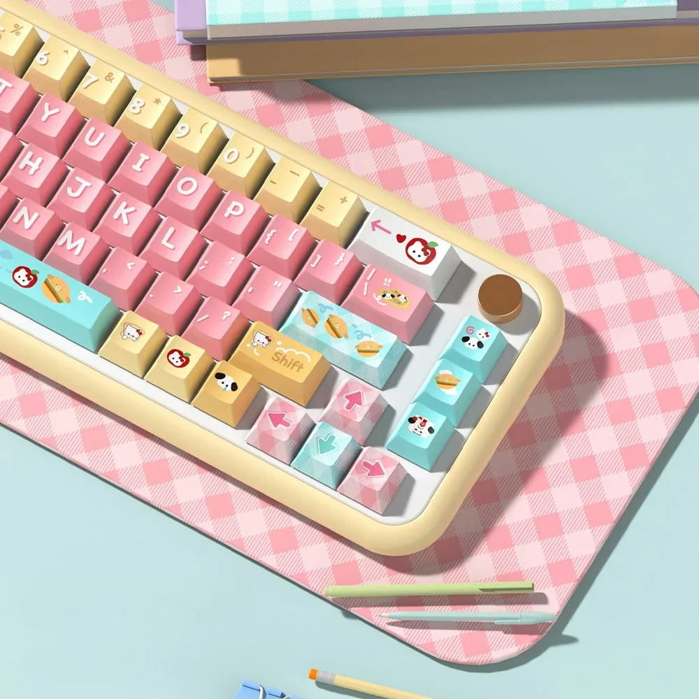 Side profile of Hello Kitty Pochacco & Beloved Sanrio characters showing keycap set shape and fit