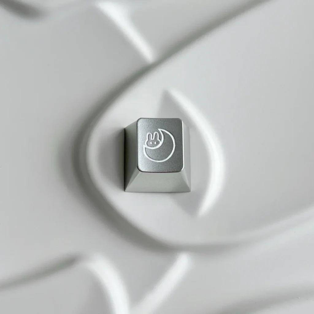 Intricate Moon Rabbit Design on Silver Aluminum Keycap R4