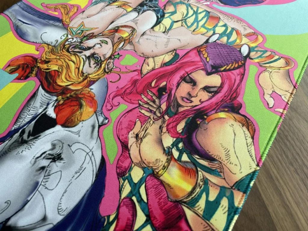 Close-up of JoJo's Bizarre Adventure Narciso Unique JoJo's Desk Mat highlighting handcrafted details and finish