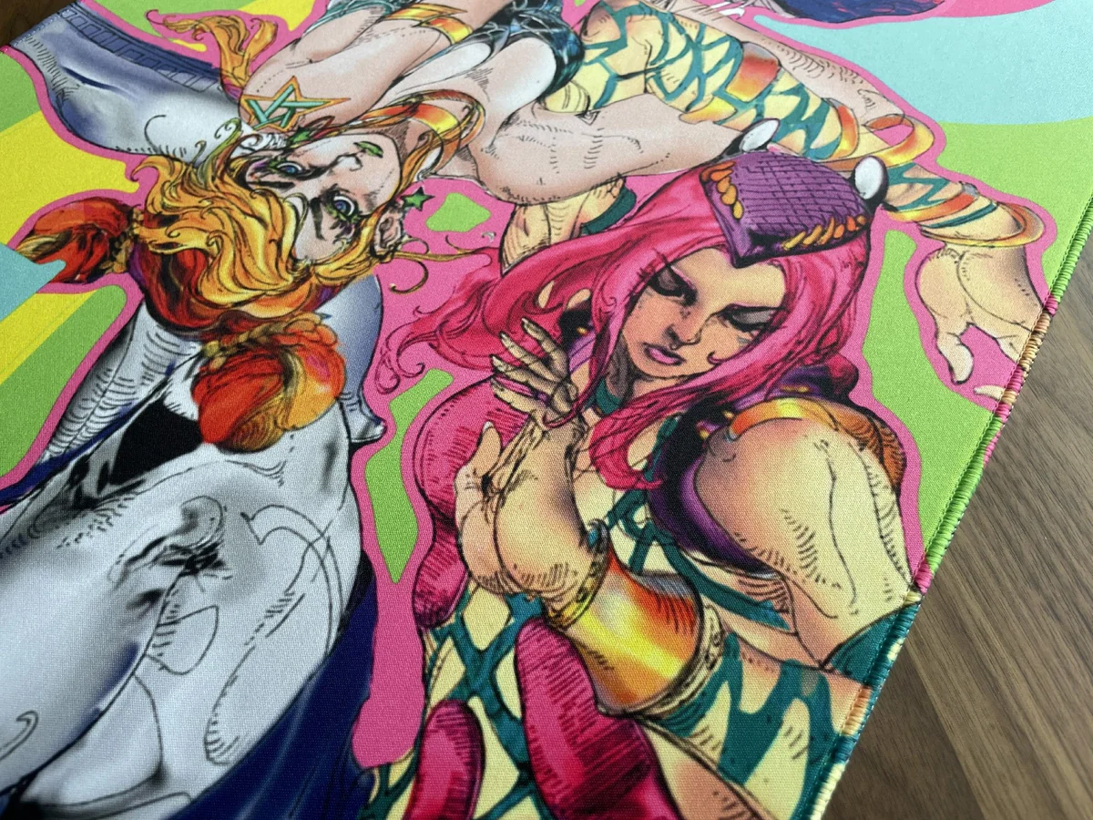 Close-up of JoJo's Bizarre Adventure Narciso Unique JoJo's Desk Mat highlighting handcrafted details and finish