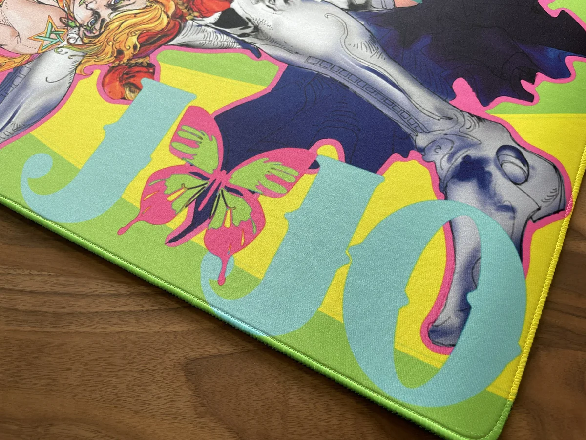 Side profile of JoJo's Bizarre Adventure Narciso Unique JoJo's Desk Mat showing shape and fit