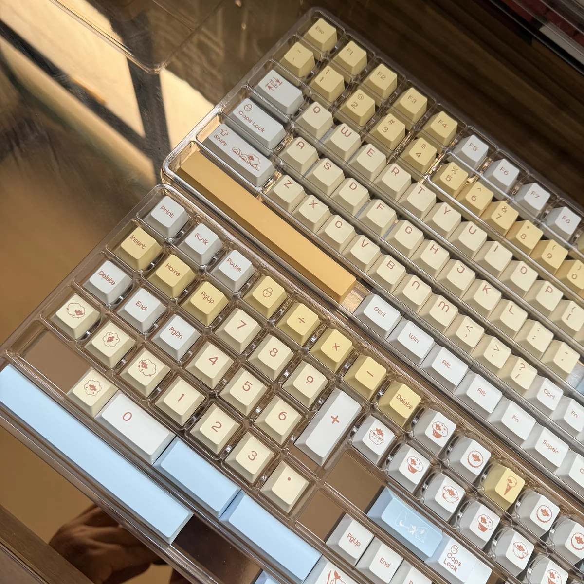 Close-up of dye-sublimated lamb and pastry designs on PBT keycaps