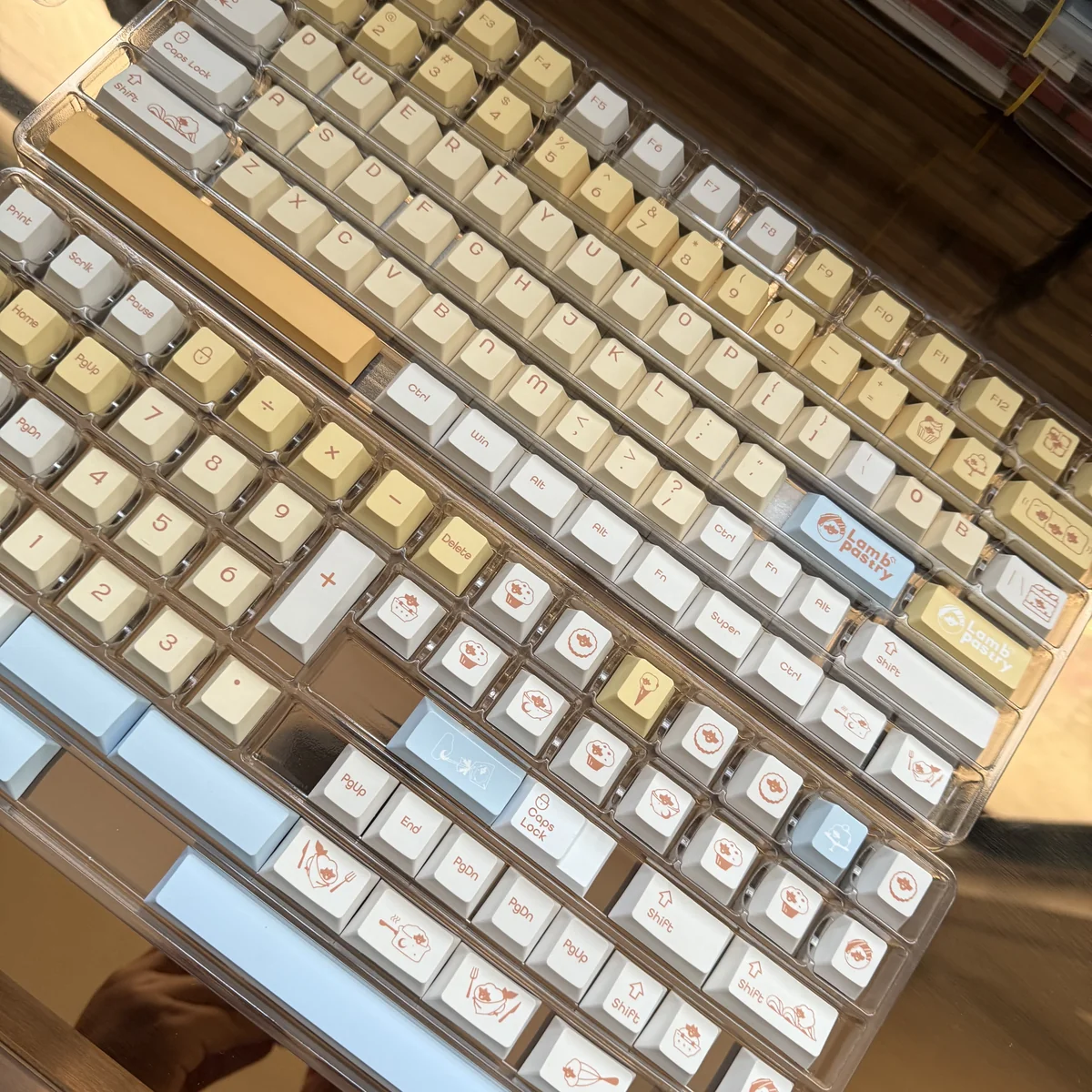 Full layout of Lamb Pastry Keycap Set with various novelty keys