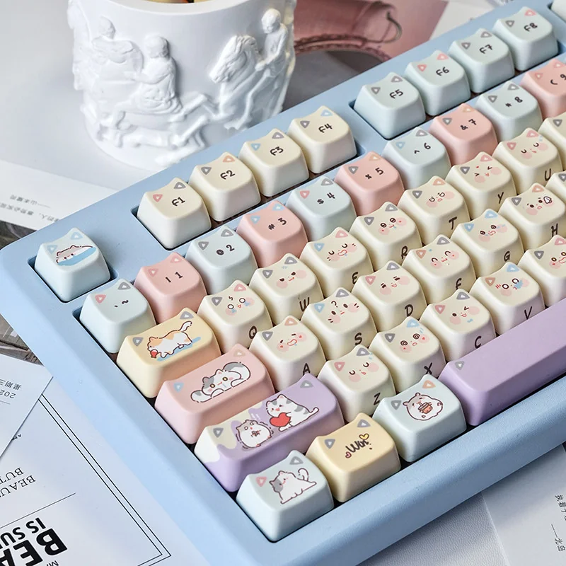 Close-up of MAO cat side-printed legends on PBT keycaps