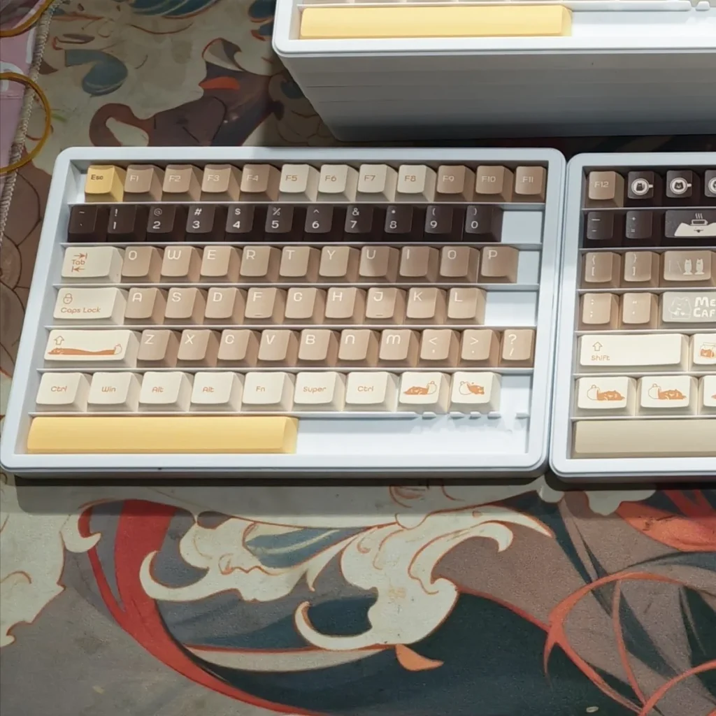 Meow Cafe Cherry Keycap Premium PBT full dye-sub hero image featuring Meow Cafe Cherry Keycap Set