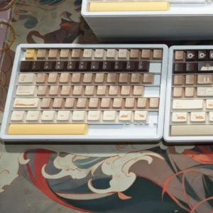 Meow Cafe Cherry Keycap Premium PBT full dye-sub hero image featuring Meow Cafe Cherry Keycap Set