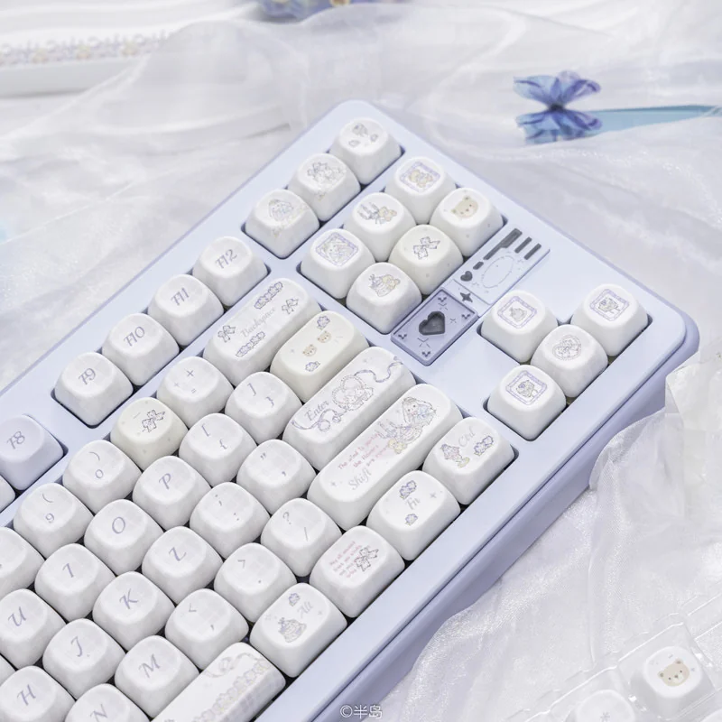 Ergonomic perspective of the uniform MOA profile keycaps installed on a keyboard, emphasizing typing comfort and aesthetic.