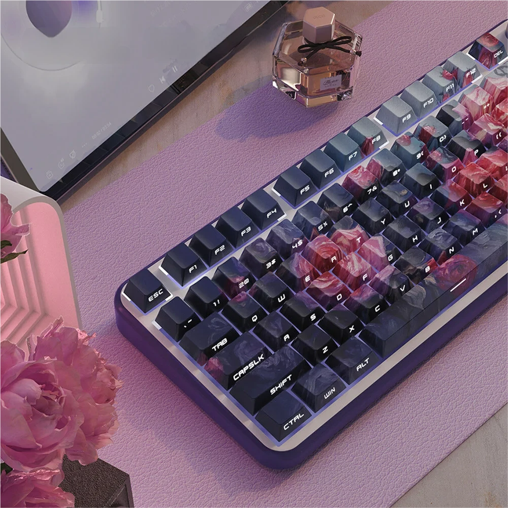 Close-up of Monet Art Cherry Keycap Monet oil painting PBT highlighting details and finish