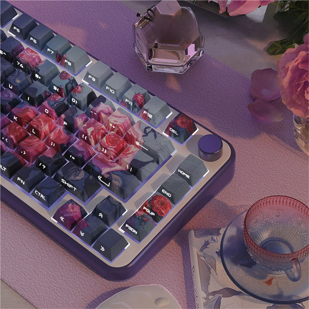Detailed texture view of Monet Art Cherry Keycap Monet oil painting PBT design and material