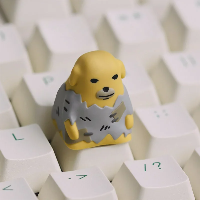 Nudaeng Dog artisan keycap with playful dipping sauce design on a mechanical keyboard