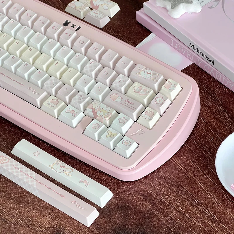 Ergonomic Cherry profile of pastel pink PBT keycaps