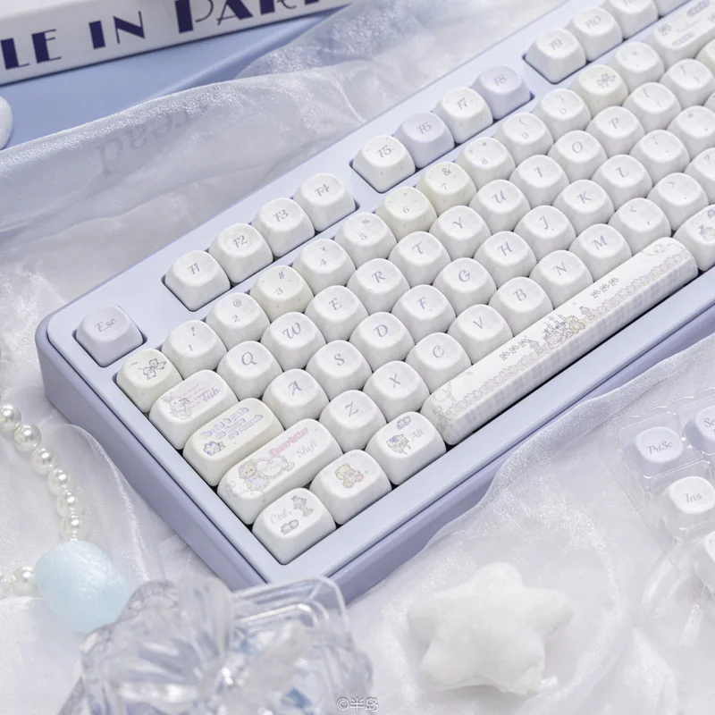 Detailed shot of a PBT dye-sublimated keycap from the Bunny Dessert set, highlighting the crisp, vibrant sweet treat design.