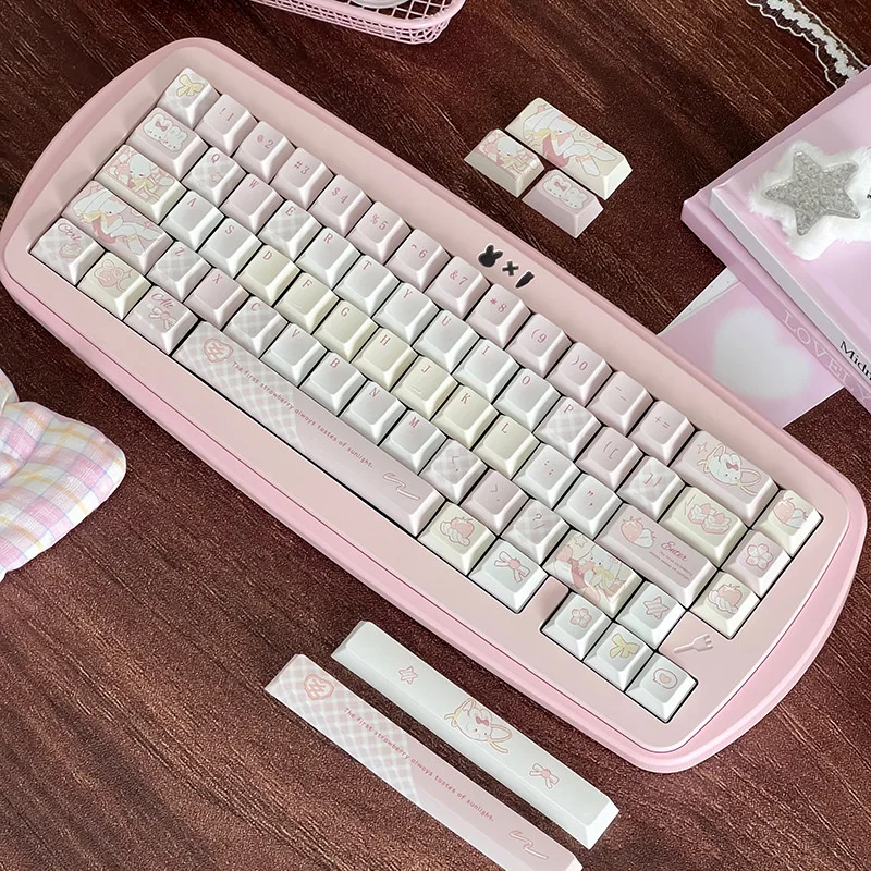 Side view showcasing thickness and texture of PBT Strawberry Milkshake keycaps