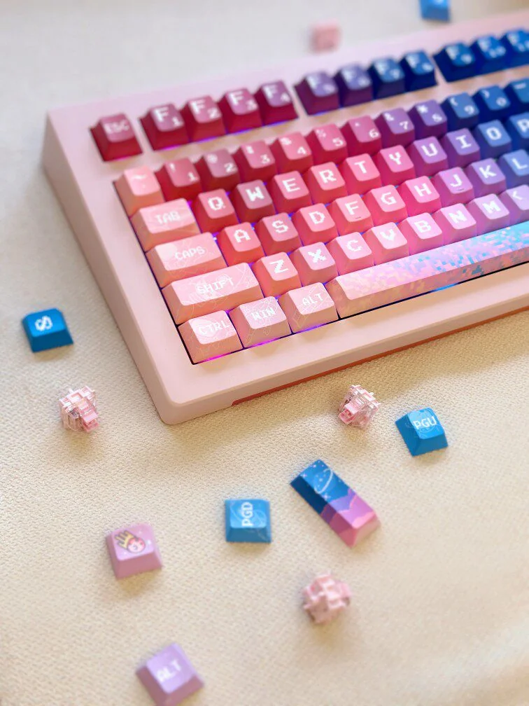 Close-up of Pixel Space astronaut keycap showing vibrant PBT dye-sub detail