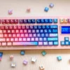 Pixel Space Keycap Set on a mechanical keyboard with retro cosmic design