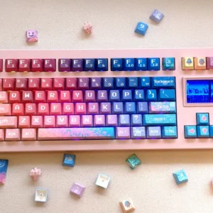 Pixel Space Keycap Set on a mechanical keyboard with retro cosmic design