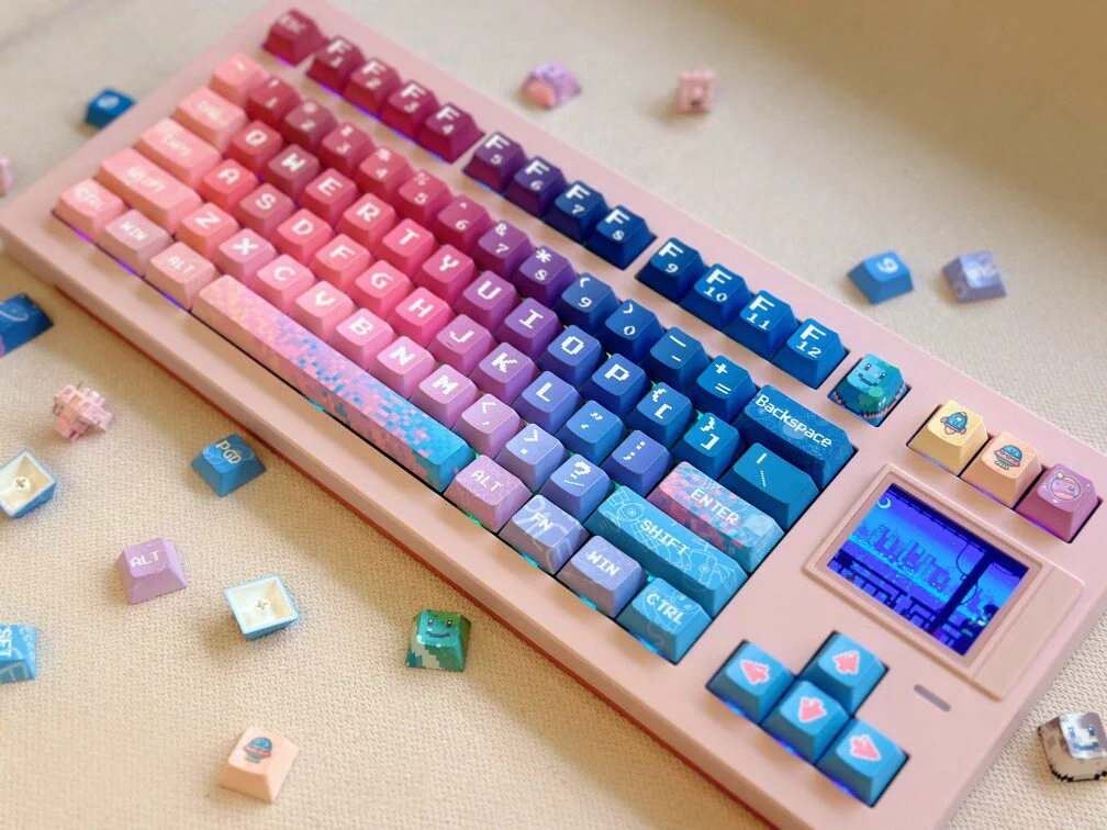 Diagram showing the 139-key layout compatibility of the Pixel Space Keycap Set