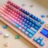Texture close-up of PBT Pixel Space keycaps with fade-resistant legends