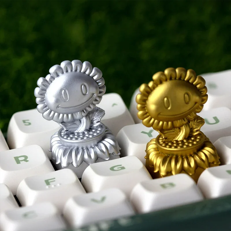 Close-up of Plants vs. Zombies Sunflower artisan keycap on an ESC key position
