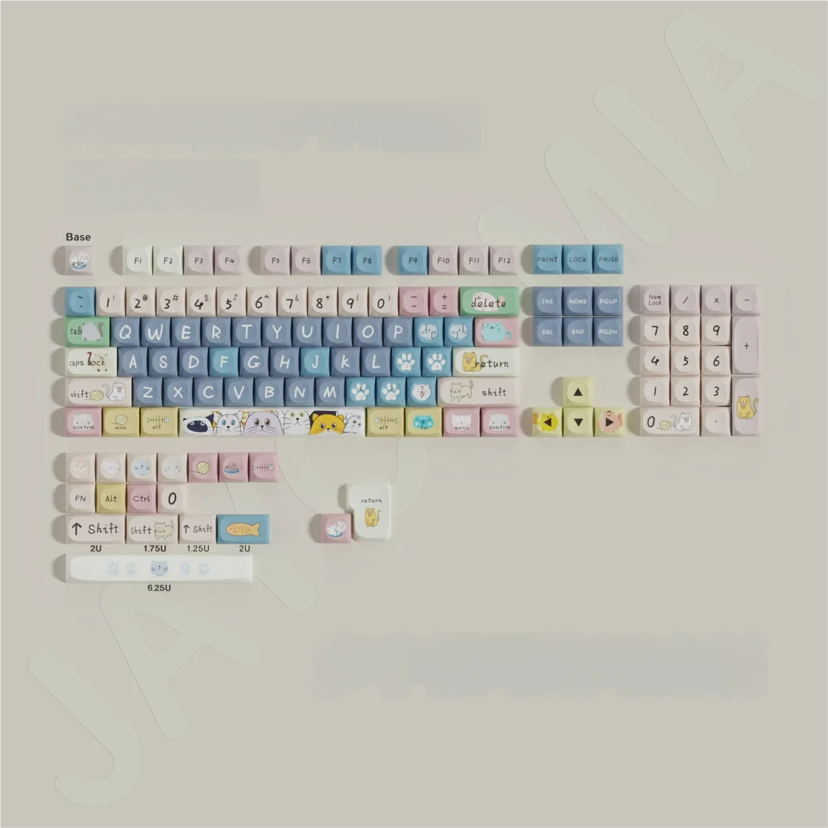 Detail shot of the playful cat design on a MOA profile keycap