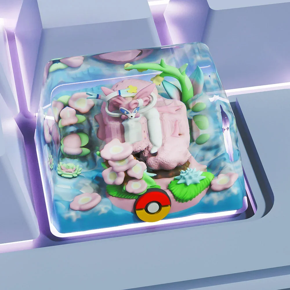 Sylveon Keycap showing its iconic pink and blue colors