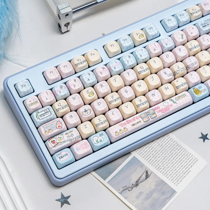 Detailed view of Rat Convenience Store keycaps with rat characters
