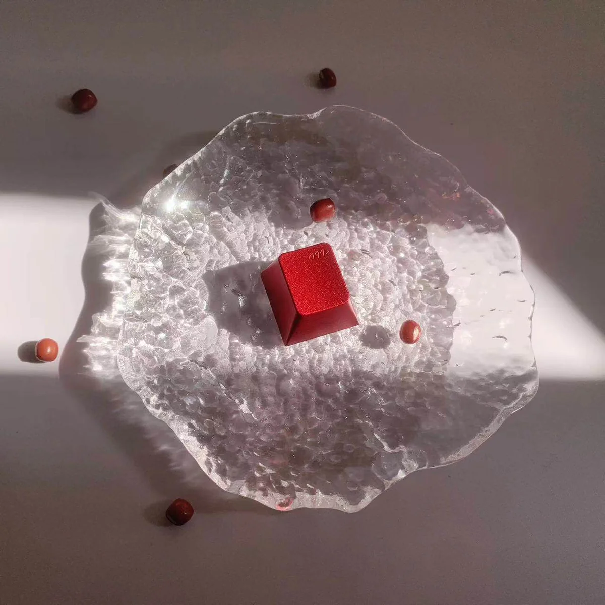 Close-up of Cherry Profile R4 Red Aluminum Keycap craftsmanship