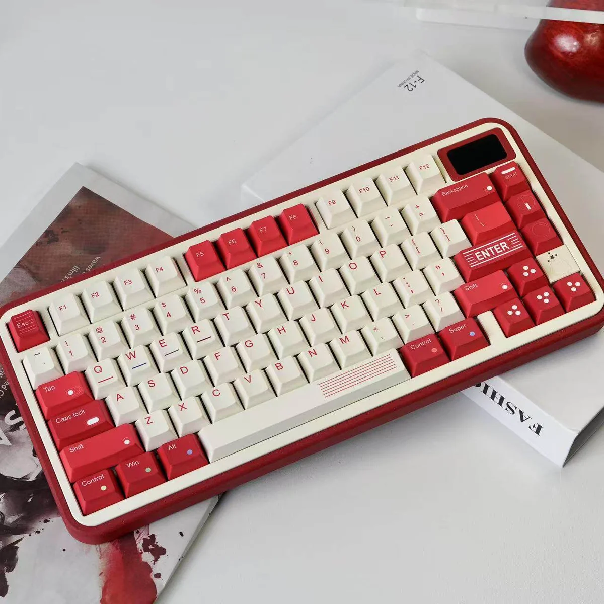 Side profile view showcasing the ergonomic Cherry profile of Retro Cgame keycaps