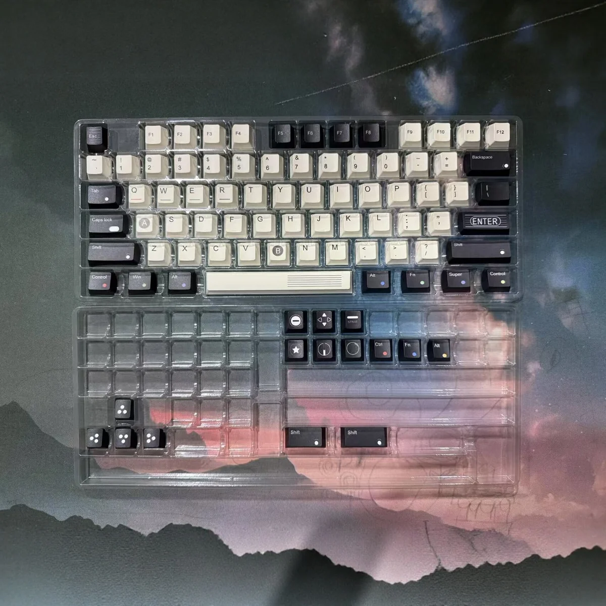 Retro Cgame keycap set packaging with branding