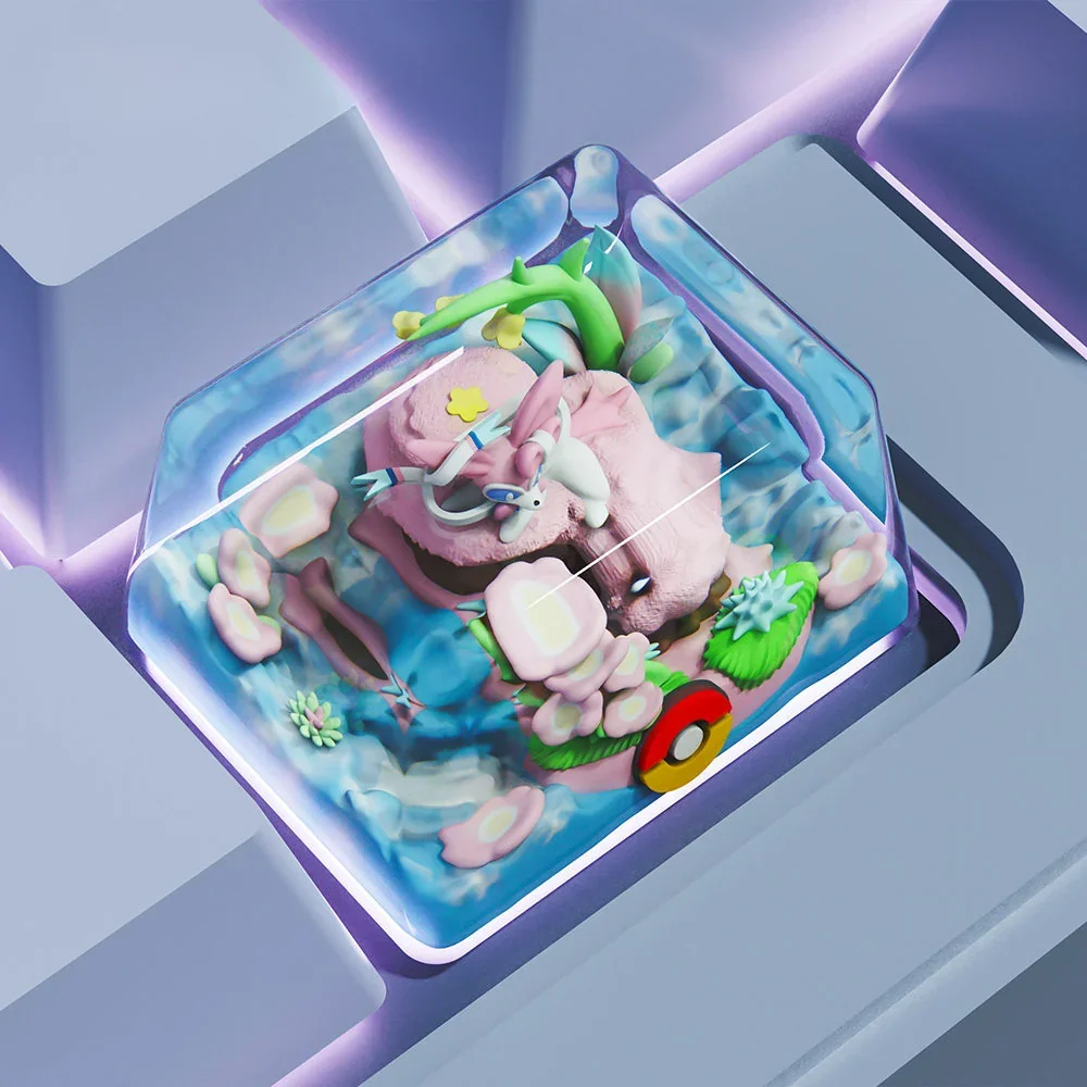Sylveon Keycap installed on a keyboard with RGB backlighting