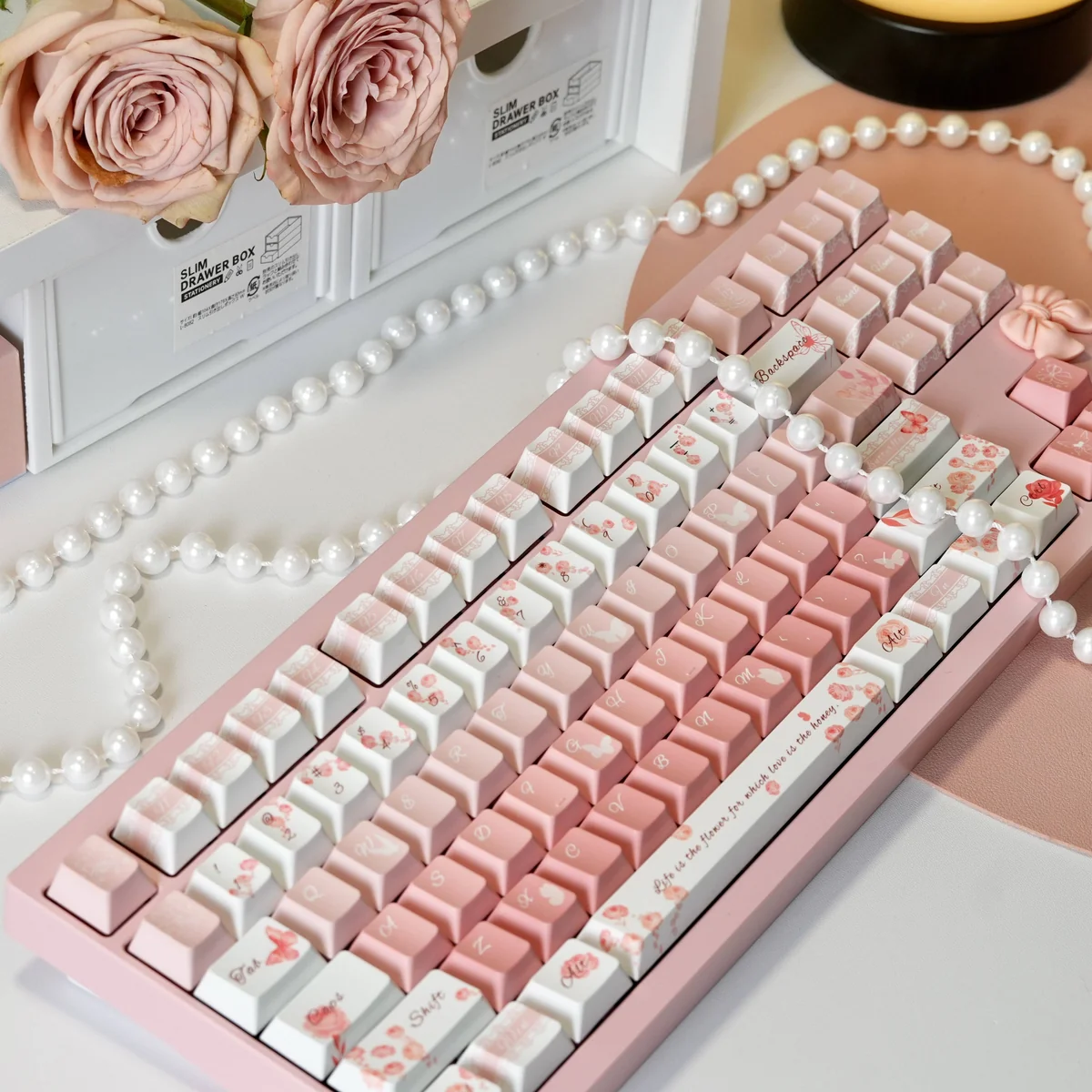 Full 139-key Rose Butterfly set layout showcasing Cherry profile