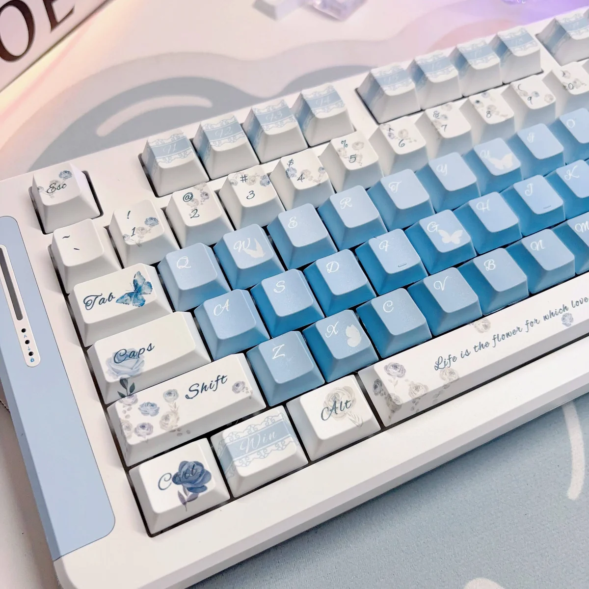 Rose Butterfly Keycap Set with various keyboard layouts for compatibility