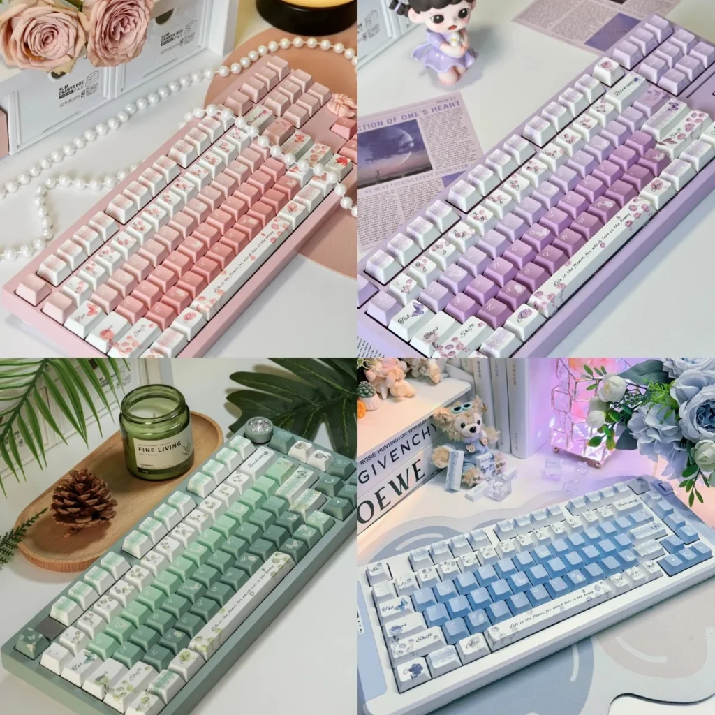 Rose Butterfly PBT Dye-Sub Keycap Set on mechanical keyboard
