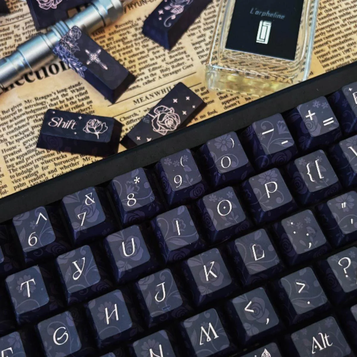 Close-up view of a Rose Keycap, highlighting the intricate dye-sublimated rose illustration and vibrant colors.