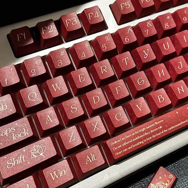 Overview of the Rose Keycap Set's 139 keys, illustrating compatibility with various mechanical keyboard layouts.